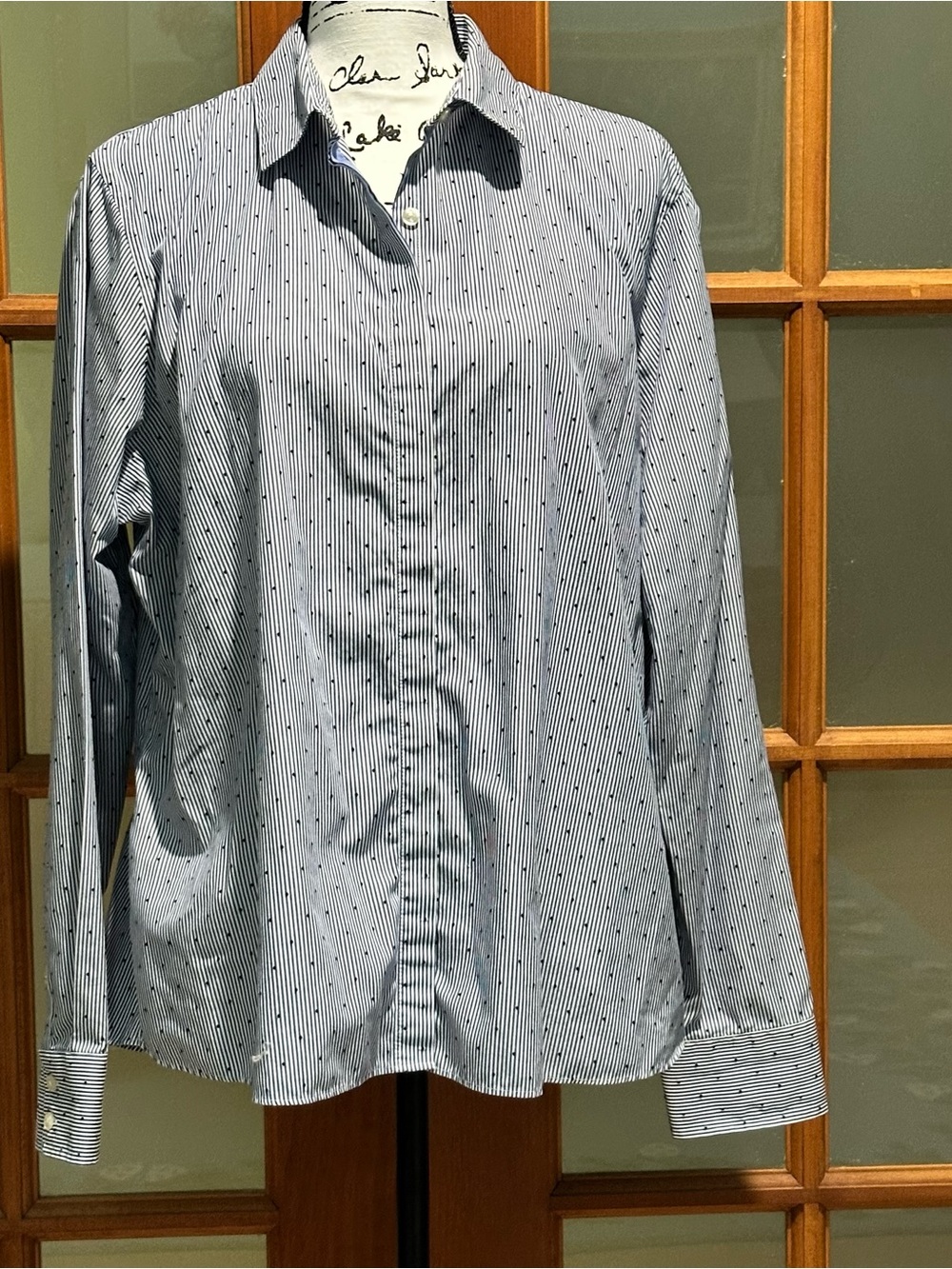 Lands' End Blue & White Pinstripe Button-Up Shirt w/grosgrain placket (Sz 18)